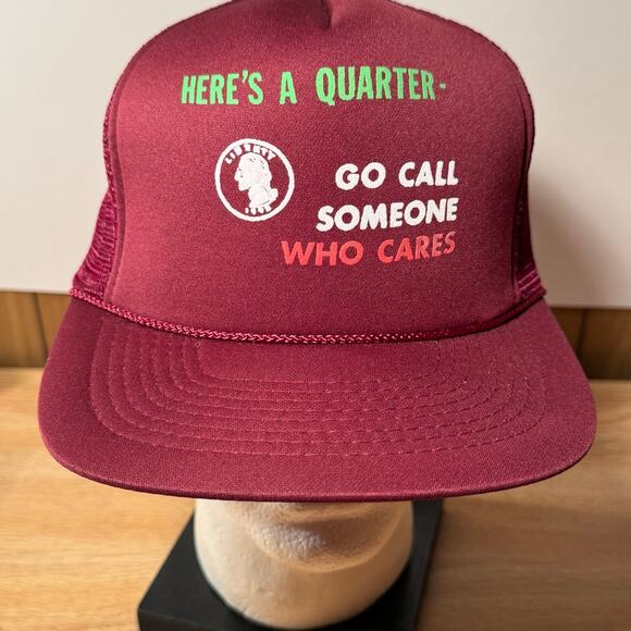 Vintage Funny Here’s A Quarter Go Call Someone Who‎ Cares Trucker Snapback Hat - Picture 1 of 8